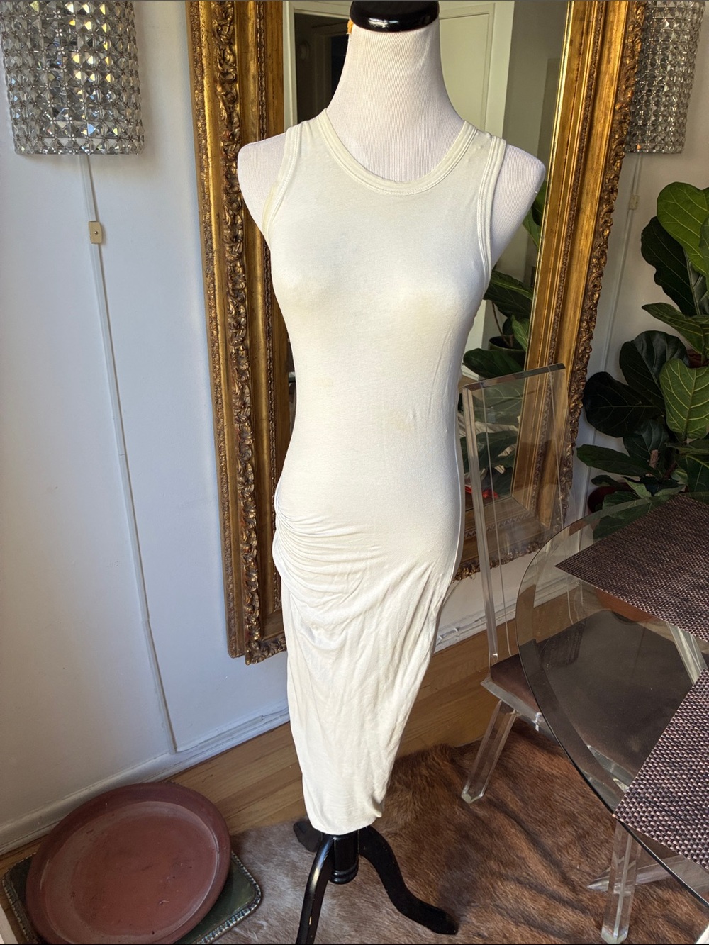 James Perse Cream Ribbed Sleeveless Midi Dress size 1